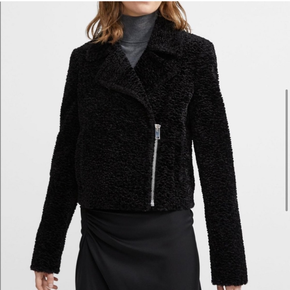 NWOT Theory Slim Moto B Crop Faux Fur Jacket